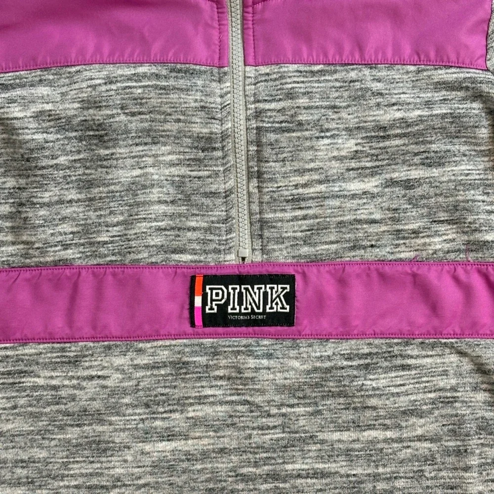 Victorias Secret PINK Half Zip Hoodie Space Dye Grey Purple Logo Small